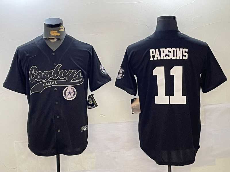 Mens Dallas Cowboys #11 Micah Parsons Black With Patch Cool Base Stitched Baseball Jersey